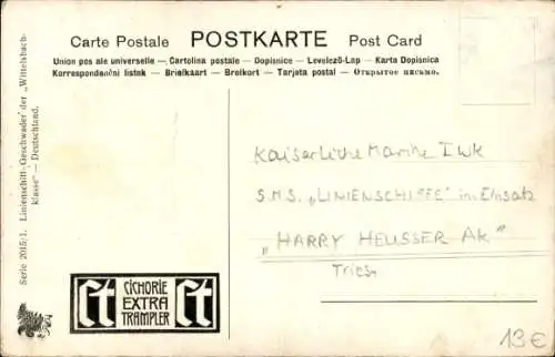 Künstler Ak Heusser, Harry, Deutsche Kriegsschiffe, Linienschiff-Geschwader, Wittelsbach-Klasse