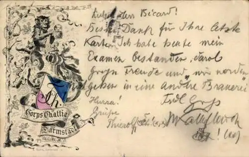 Studentika Ak Darmstadt in Hessen, Wappen eines studentischen Vereins, Corps Chattia