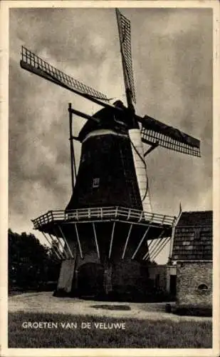 Ak Groeten van de Veluwe, holländische Windmühle, Mühlenflügel