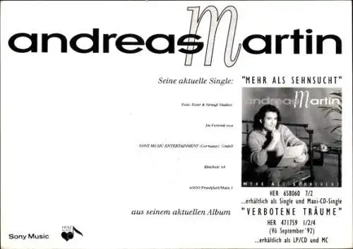 Ak Sänger Andreas Martin, Portrait, Autogramm