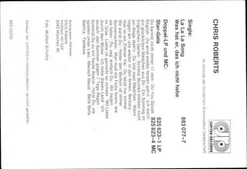 Ak Sänger Chris Roberts, Portrait, Autogramm