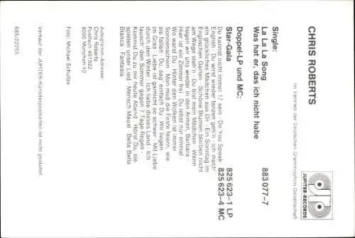 Ak Sänger Chris Roberts, Portrait, Autogramm