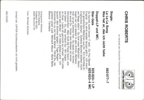 Ak Sänger Chris Roberts, Portrait, Autogramm