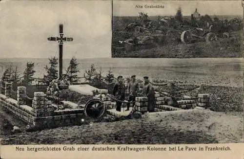 Ak Le Pavé Verdun Lothringen Meuse, Neu hergerichtetes Grab einer dt. Kraftwagen Kolonne, I. WK