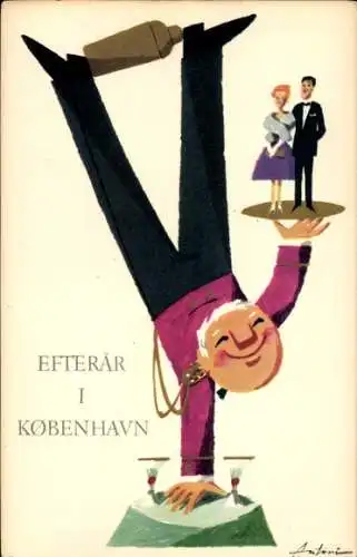 Künstler Ak København Kopenhagen Dänemark, Autumn, Kellner macht einen Handstand