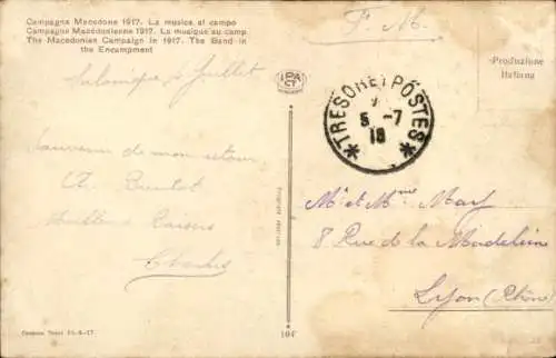 CPA Campagne Macedonienne 1917, Musique au Camp