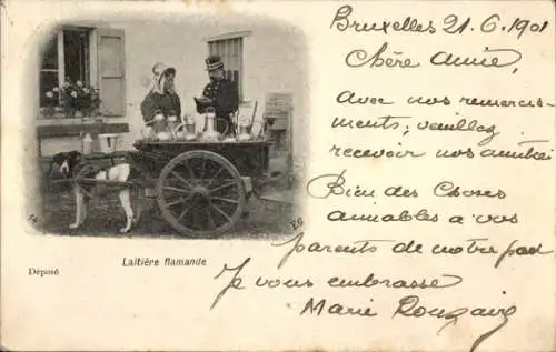Ak Flämische Molkerei, Hundekarre, Soldat