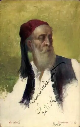 Künstler Ak Morcote, Mann in Volkstracht mit roter Zipfelmütze