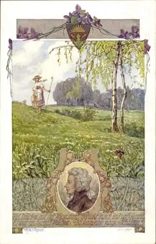 Künstler Ak Ein Veilchen auf der Wiese stand, Liebesgeicht, Johann Wolfgang von Goethe