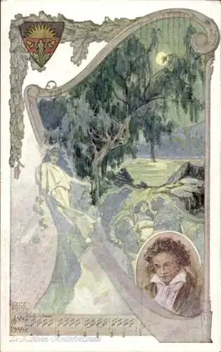 Künstler Ak Ludwig van Beethoven, Harfe