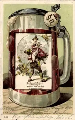 Litho Bierkrug, Trachten Bayern