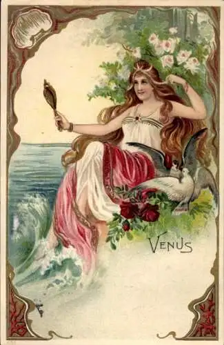 Litho Venus, Handspiegel, Tauben