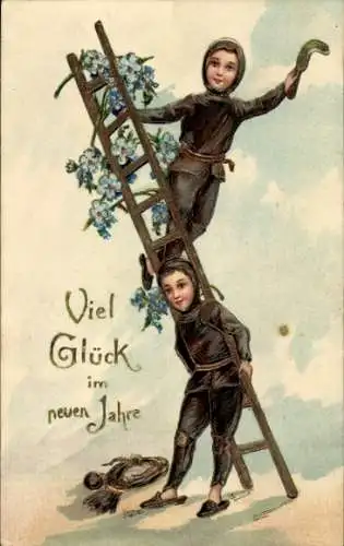 Präge Ak Glückwunsch Neujahr, Schornsteinfeger