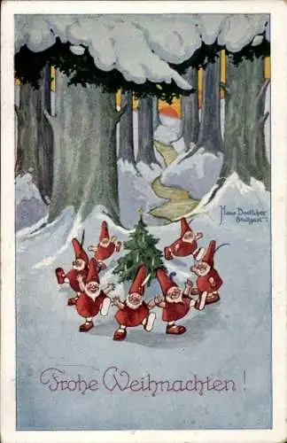 Künstler Ak Boettcher, Hans, Frohe Weihnachten, tanzende Zwerge