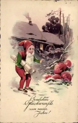Ak Glückwunsch Neujahr, Zwerg, Haus