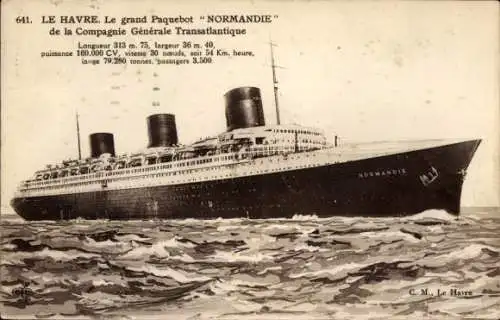 Ak Le Havre, Paquebot Normandie, CGT French Line, Transatlantique