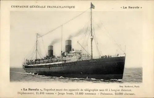 Ak Dampfer La Savoie, CGT, French Line