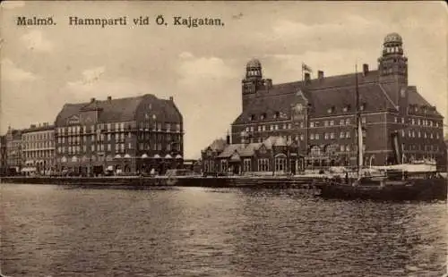 Ak Malmö Schweden, Hafenansicht, Gebäude, Wasser, Segelboot