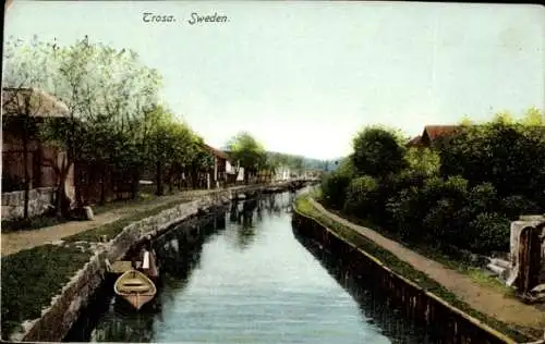 Ak Trosa Schweden, Flusspartie mit Blick auf den Ort