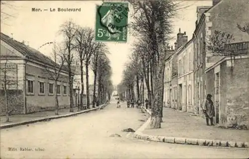 Ak Mer Loir et Cher, Le Boulevard, Stadtansicht, Bäume, Gebäude, Straße