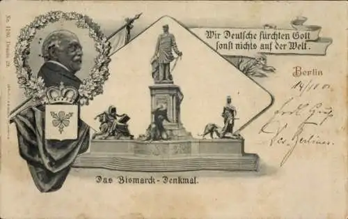 Ak Berlin Tiergarten, Bismarck-Denkmal, Porträt von Otto von Bismarck