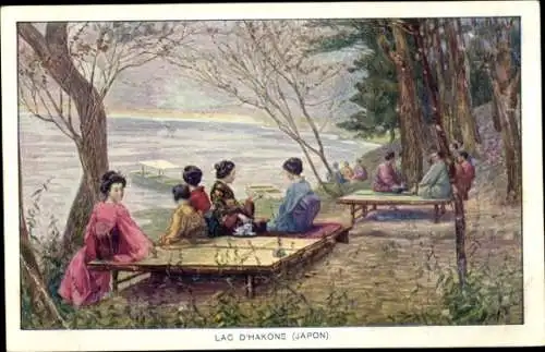 Ak Hakone Honshu Präfektur Kanagawa Japan, LAC D'HAKONE (JAPON), Menschen auf Bänken, Frühling...