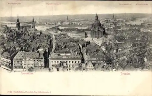 Ak Dresden Altstadt, Panorama, Frauenkirche, Augustusbrücke, Carolabrücke