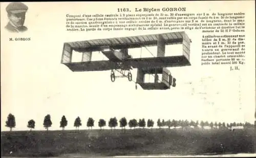 Ak Der Gobron-Doppeldecker, Flugzeug, gebaut von den Voisin-Brüdern