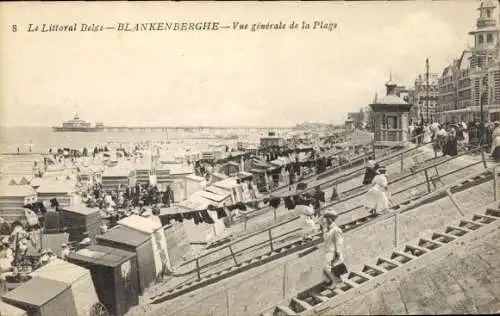 Ak Blankenberghe Blankenberge Westflandern, Strandpromenade, Strandhäuser, Schwimmer, Menschen...