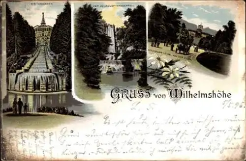 Ak Bad Wilhelmshöhe Kassel in Hessen, Cascaden, Aquaduct Wasserfall, Gruss von Wilhelmshöhe