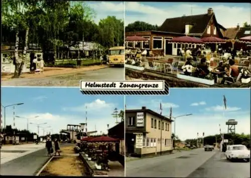 Ak Helmstedt in Niedersachsen, Zonengrenze, Check Point, Auto, Terrasse, Bus, Straßenpartie