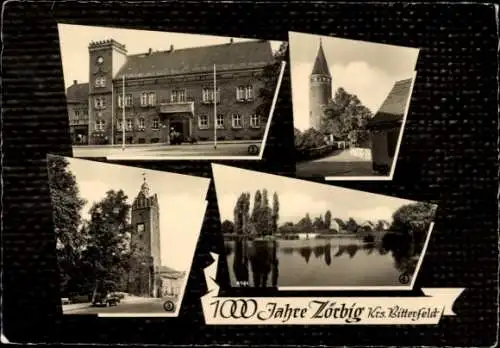 Ak Zörbig in Anhalt, Rathaus, Schloss, Hallescher Turm, Leipziger Teich