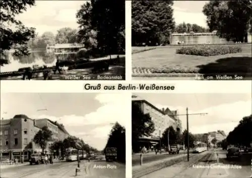 Ak Berlin Weißensee, Weißer See Badeanstalt, Park, Anton-Platz, Klement-Gottwald-Allee