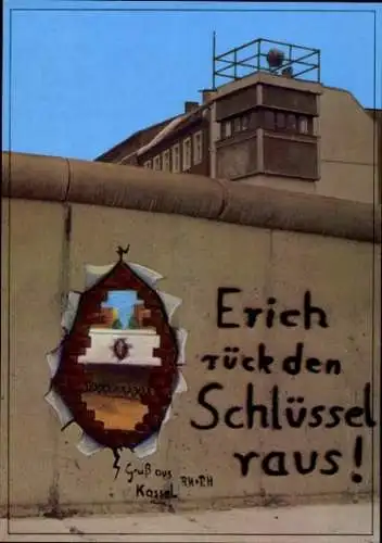 Ak Berlin, Berliner Mauer, Wall Graffity, Bernauer Straße, Erich rück den Schlüssel raus