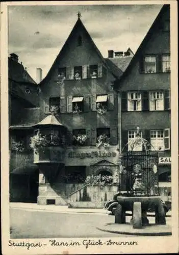 Ak Stuttgart in Württemberg, Hans im Glück-Brunnen, Lucky Jack's fountain,  Gebäude