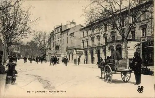 Ak Cahors Lot, Hôtel de Ville, Innenstadt,  Architektur, Kutschen