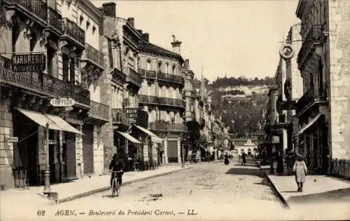 Ak Agen Lot et Garonne, Boulevard du Président Carnot, Stadtansicht, Geschäfte, Personen