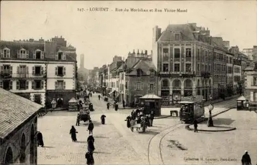 Ak Lorient Morbihan, Straße Rue du Morbihan, Rue Victor-Massé,  Architektur, Straßenverkehr