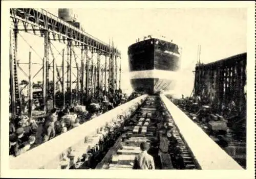 Ak Stapellauf des Schnellfrachtschiffes Johannes Moltenbuhr 1936, Stinnes-Reederei