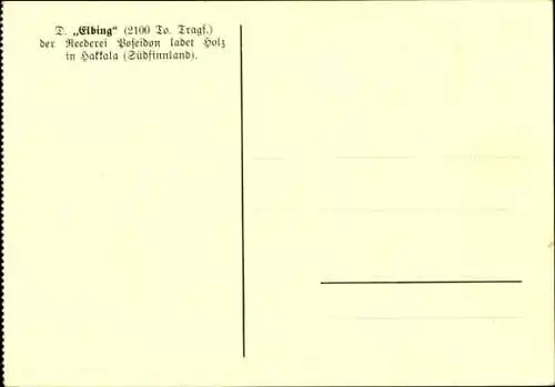 Ak Dampfer Elbing, Reederei Poseidon, Ladung von Holz in Südfinnland