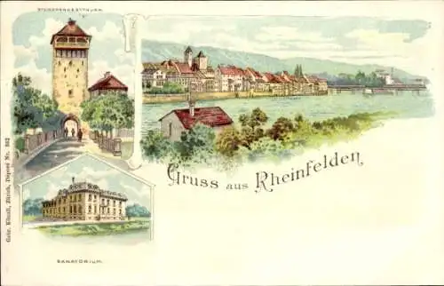 Litho Rheinfelden Kanton Aargau Schweiz, Gesamtansicht, Sanatorium, Storchennestturm