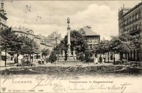 Ak Chemnitz in Sachsen, Theaterstraße mit Siegesdenkmal, Stadtansicht, alte