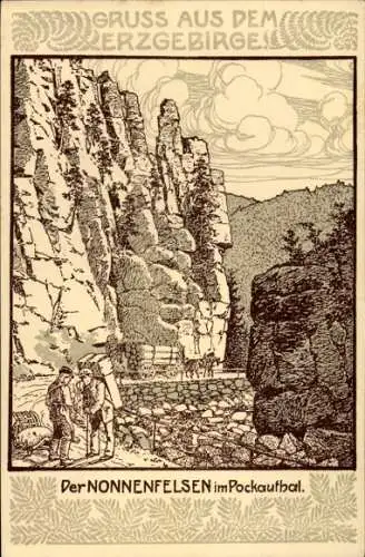 Künstler Ak Pobershau, Erzgebirge, Nonnenfelsen, Pockautal