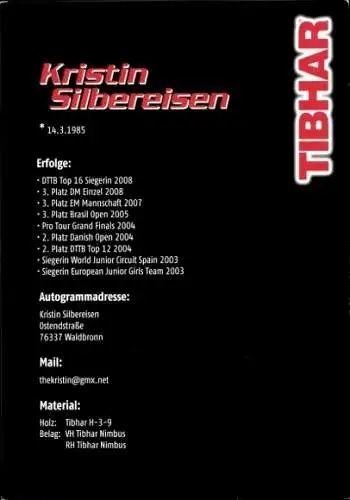 Ak Sportlerin Kristin Silbereisen, Portrait, Autogramm