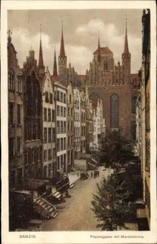 Ak Gdańsk Danzig, Frauengasse, Marienkirche, historische Architektur, Altstadt