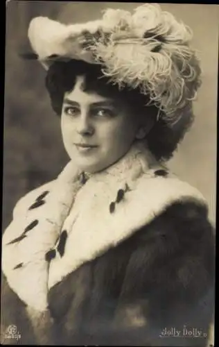 Ak Jolly Dolly, Porträt einer jungen Frau, Mantel, Hut