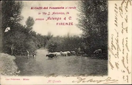 Ak Firenze Florenz Toscana, Fluss-Überquerung, Schafe