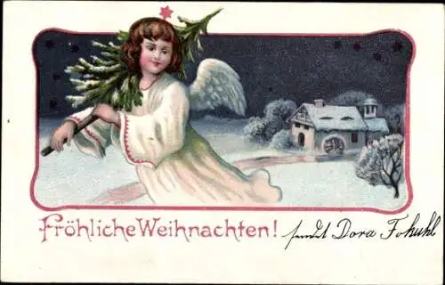 Ak Glückwunsch Weihnachten, Engel, Tannenbaum