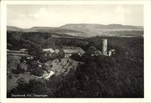 Ak Ruine Staufeneck Salach im Filstal, Fliegeraufnahme