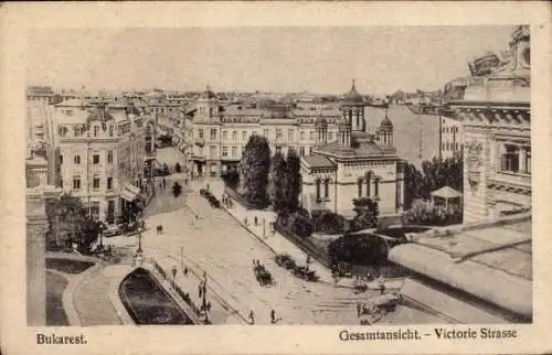 Ak București Bukarest Rumänien, Gesamtansicht, Victorie Straße